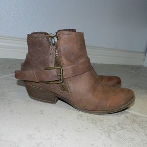 Not rated Ankle Bootie Brown Strap Stacked Heel